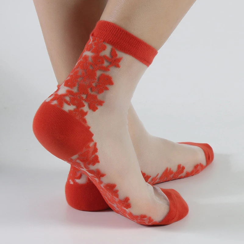 Ženy Čipky Kvetinový Členok Ponožka Mäkké Pohodlné Úplnej Hodváb, Bavlna Elastické Oka Zrastov Frill Výbava Transparentné dámske Ponožky Teplé 2021 4