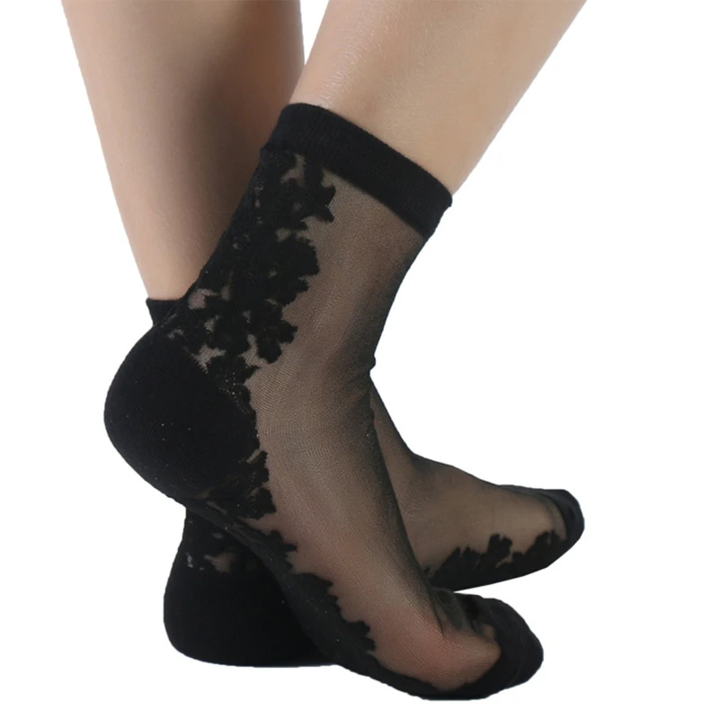 Ženy Čipky Kvetinový Členok Ponožka Mäkké Pohodlné Úplnej Hodváb, Bavlna Elastické Oka Zrastov Frill Výbava Transparentné dámske Ponožky Teplé 2021 5