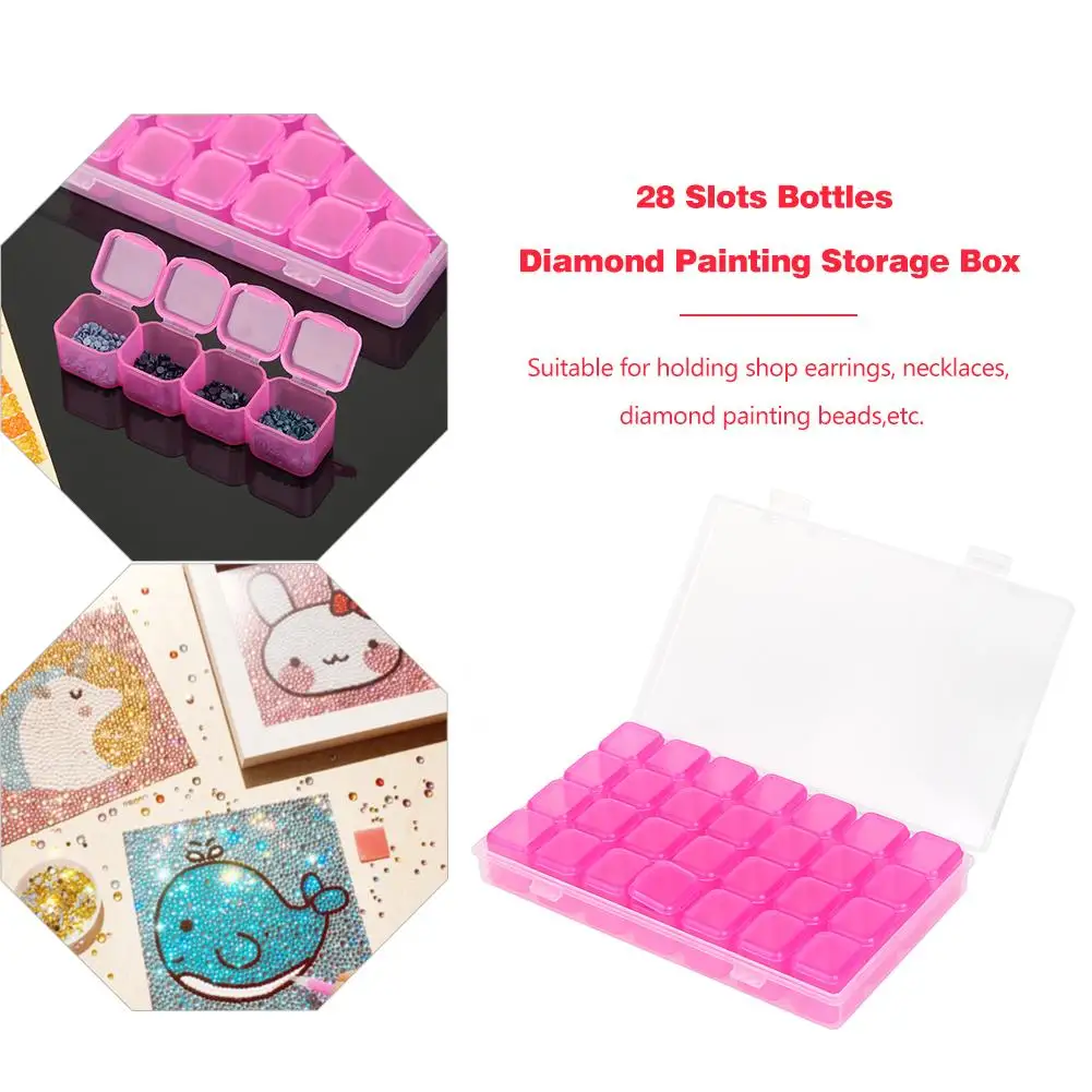 28 Mriežky Samostatné Sloty Úložný Box Praktické Prsteň Náramok Šperky Box Diamond Výšivky Crystal Perličiek Organizátor Prípade Skladovania 1