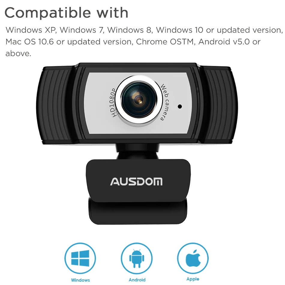 AUSDOM AW33 Kamera 1080P Full HD Manuálne Zaostrenie 5 Triedy USB Webová Kamera Na Business PC Kamera vhodné pre Android Windows IOS 5