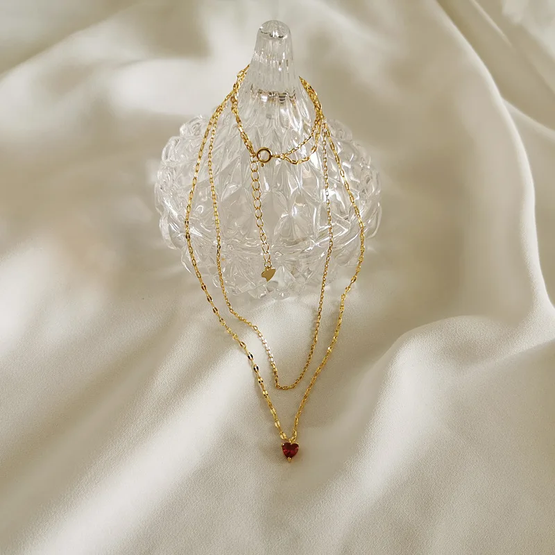 Silvology 925 Sterling Silver Dvojvrstvové Červené Srdce Náhrdelník pre Ženy Elegantný Prívesok Náhrdelník Dámy 2021 Estetika Šperky 3