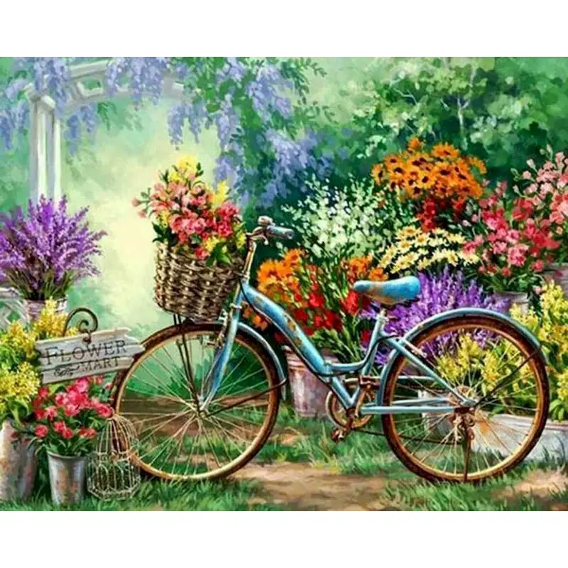 GATYZTORY Cross Stitch Výšivky, Kvetinové bicykli Bavlnenej Nite Maľovanie DIY Súpravy na Vyšívanie, Zimné Domáce Dekorácie 2