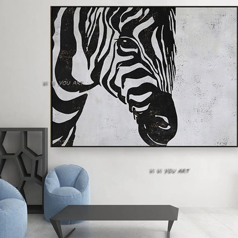 Ručne Maľované Abstraktnú Olejomaľbu Minimalistický Black White Horse Obraz Na Plátno Na Stenu Umenia Pre Obývacia Izba Domova Bez Rámu 0
