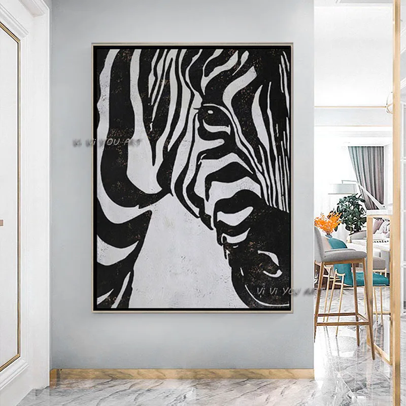 Ručne Maľované Abstraktnú Olejomaľbu Minimalistický Black White Horse Obraz Na Plátno Na Stenu Umenia Pre Obývacia Izba Domova Bez Rámu 1