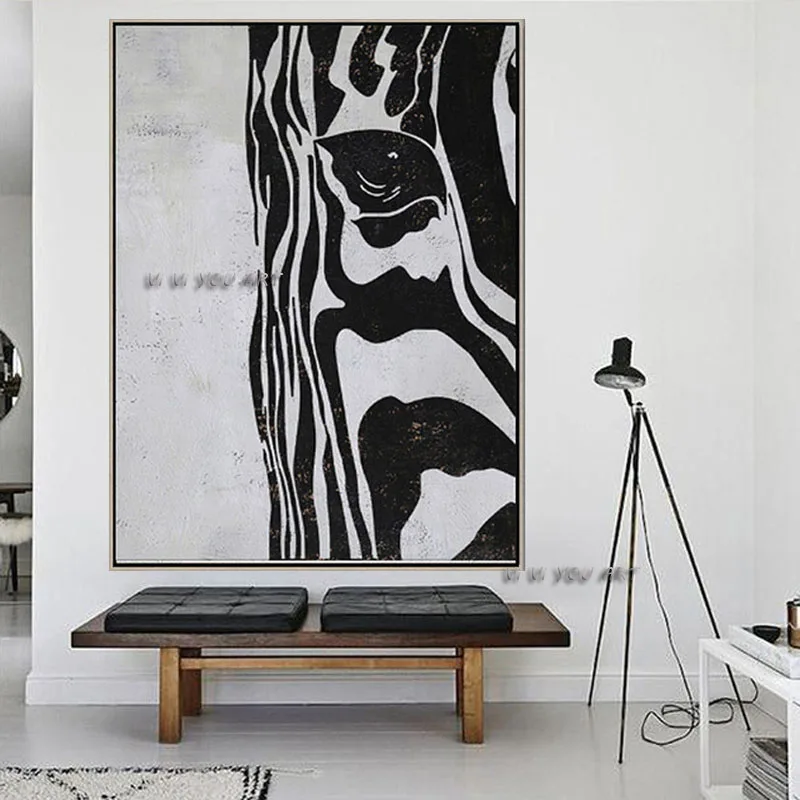 Ručne Maľované Abstraktnú Olejomaľbu Minimalistický Black White Horse Obraz Na Plátno Na Stenu Umenia Pre Obývacia Izba Domova Bez Rámu 4