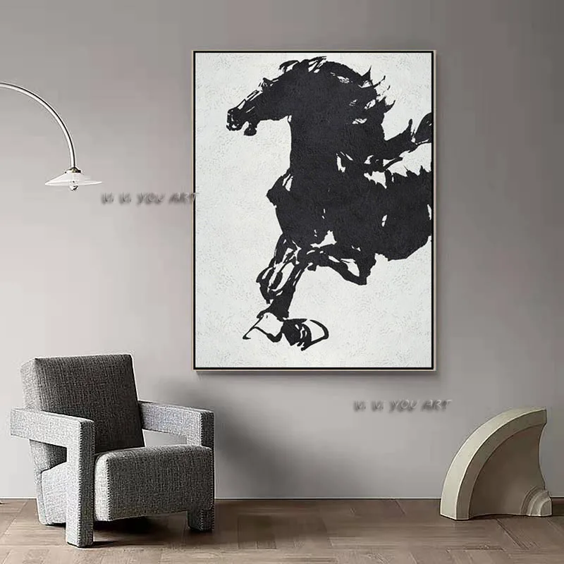 Ručne Maľované Abstraktnú Olejomaľbu Minimalistický Black White Horse Obraz Na Plátno Na Stenu Umenia Pre Obývacia Izba Domova Bez Rámu 5