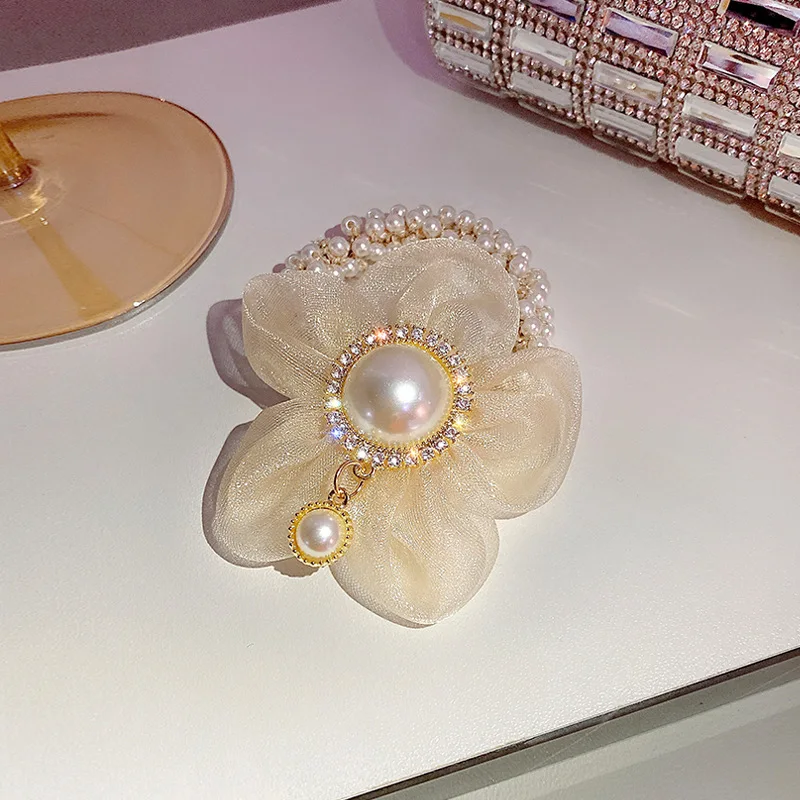 Krásne Šifón Kvet Elastické Pearl Čelenky Vlasy Príslušenstvo Šperky Nové Bijoux Femme Dary 2