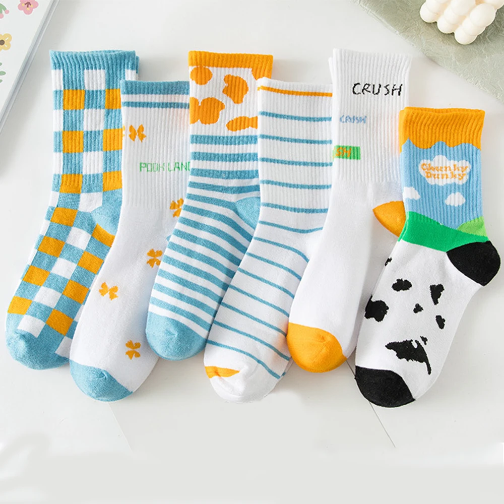 Trendy Ice Cream Color Ženy Ponožky Japonský Retro Čierna Biela Krava V Trubice Ponožky Bežné Prekladané Stožiare, Bavlnené Ponožky Pančuchový Tovar 1
