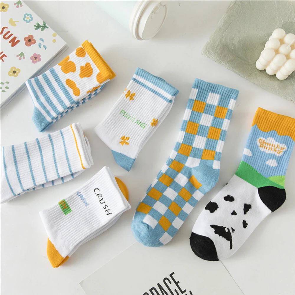 Trendy Ice Cream Color Ženy Ponožky Japonský Retro Čierna Biela Krava V Trubice Ponožky Bežné Prekladané Stožiare, Bavlnené Ponožky Pančuchový Tovar 3
