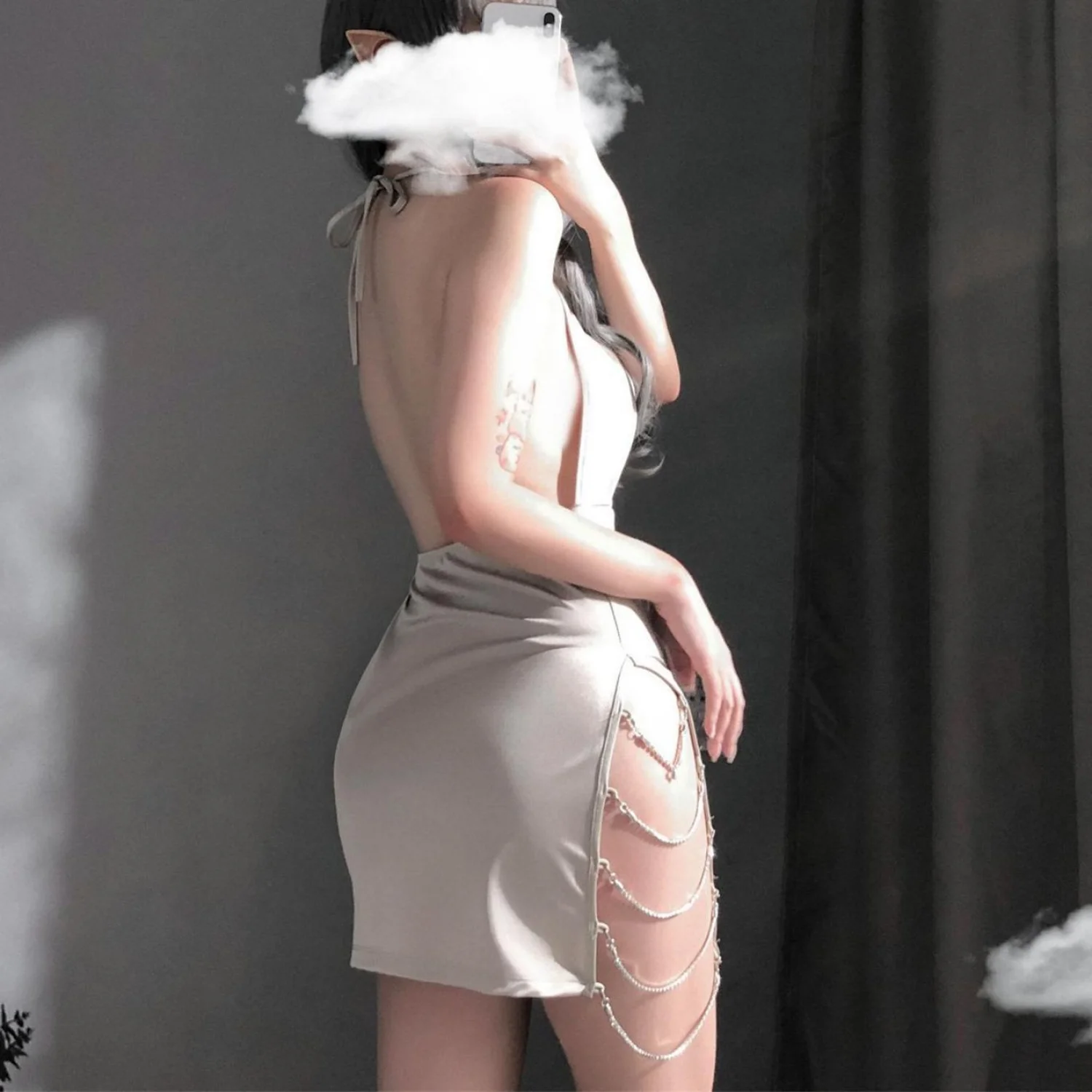 Sexy Trikot dámske Šaty Elegantné Party Club Sebe Lady Otvoriť Hrudník Strane Reťazca Dizajn Kostým S Roztomilý Remeň Móda Sa Zadok 3
