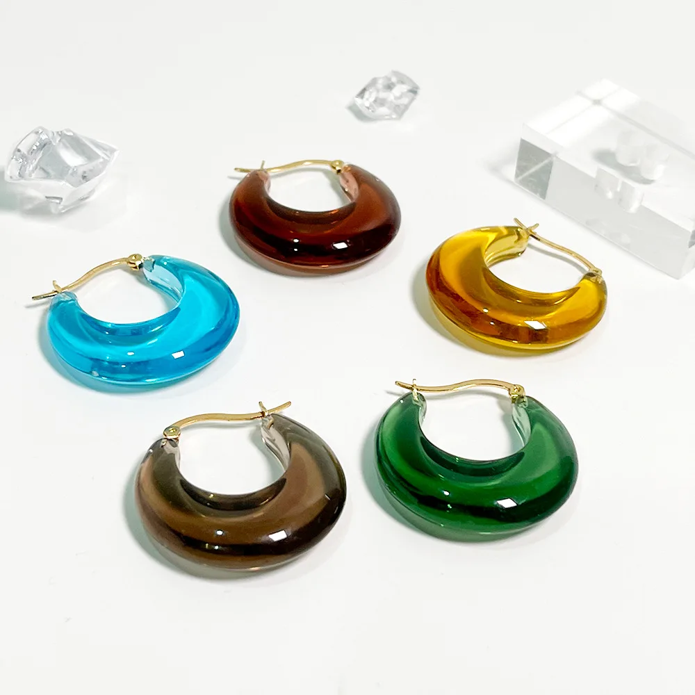 Lifefontier Farebné Akrylové Transparentné Hoop Náušnice pre Ženy Geometrické Circel v Tvare C Živicové Náušnice kórejský Módne Šperky 1