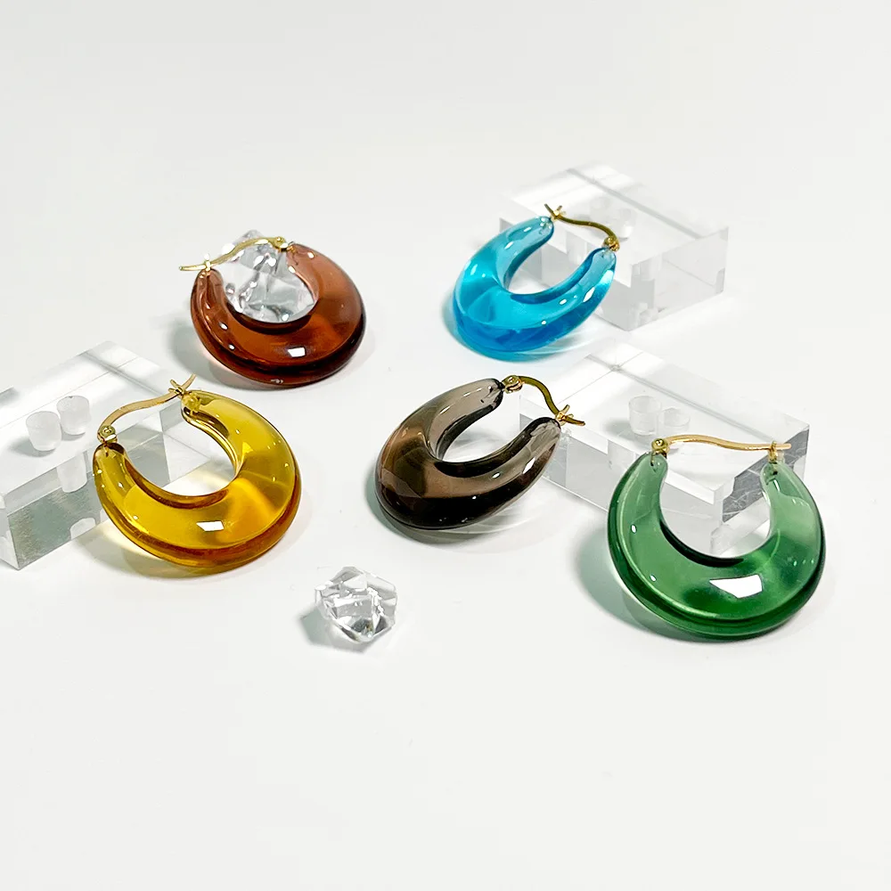 Lifefontier Farebné Akrylové Transparentné Hoop Náušnice pre Ženy Geometrické Circel v Tvare C Živicové Náušnice kórejský Módne Šperky 2