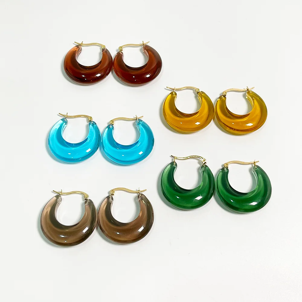 Lifefontier Farebné Akrylové Transparentné Hoop Náušnice pre Ženy Geometrické Circel v Tvare C Živicové Náušnice kórejský Módne Šperky 5