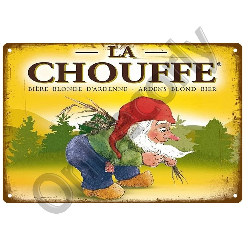 La Chouffe Pivo Kovové Prihlásiť Tin Prihlásiť Whisky Belgicko Pivo Doska Kovové Steny Výzdoba Vintage Dekor Plagát Dosky Muž Jaskyňa Ošumelé Chic 2