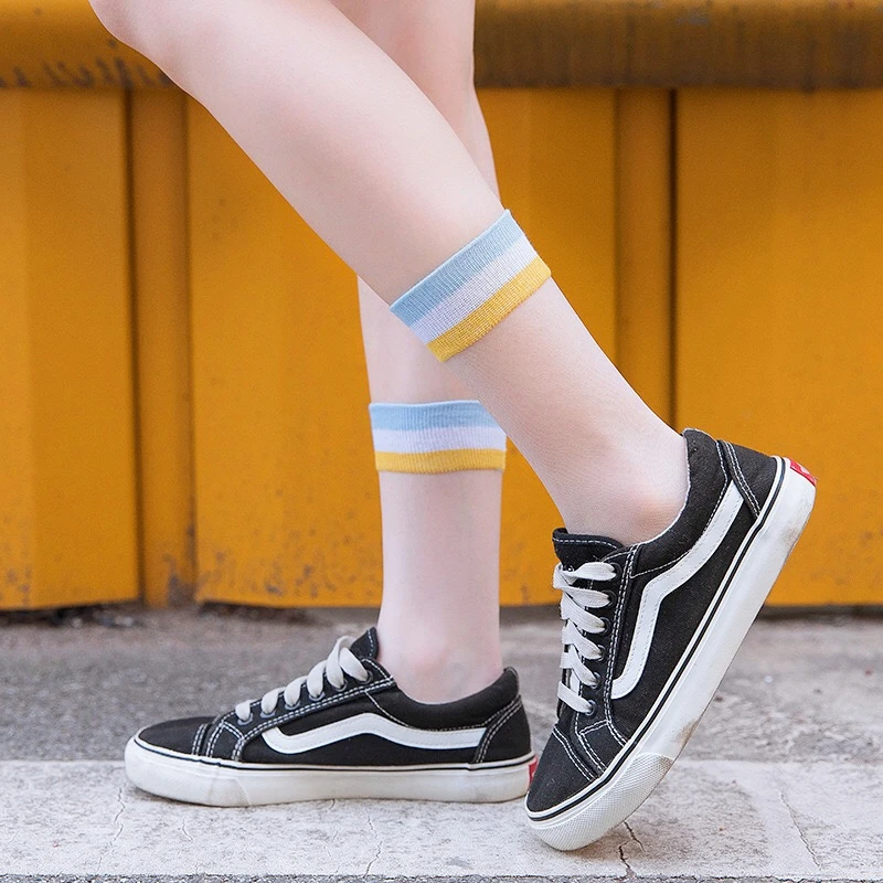 Nové Letné Candy Farby Dúhy Prekladané Harajuku Crystal Hodváb Ponožky Kvalitné Módne Retro Bežné Ženy Ponožky 2