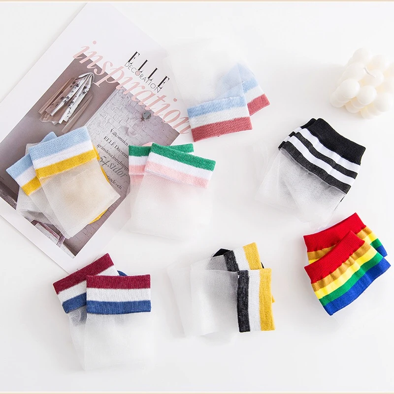 Nové Letné Candy Farby Dúhy Prekladané Harajuku Crystal Hodváb Ponožky Kvalitné Módne Retro Bežné Ženy Ponožky 5
