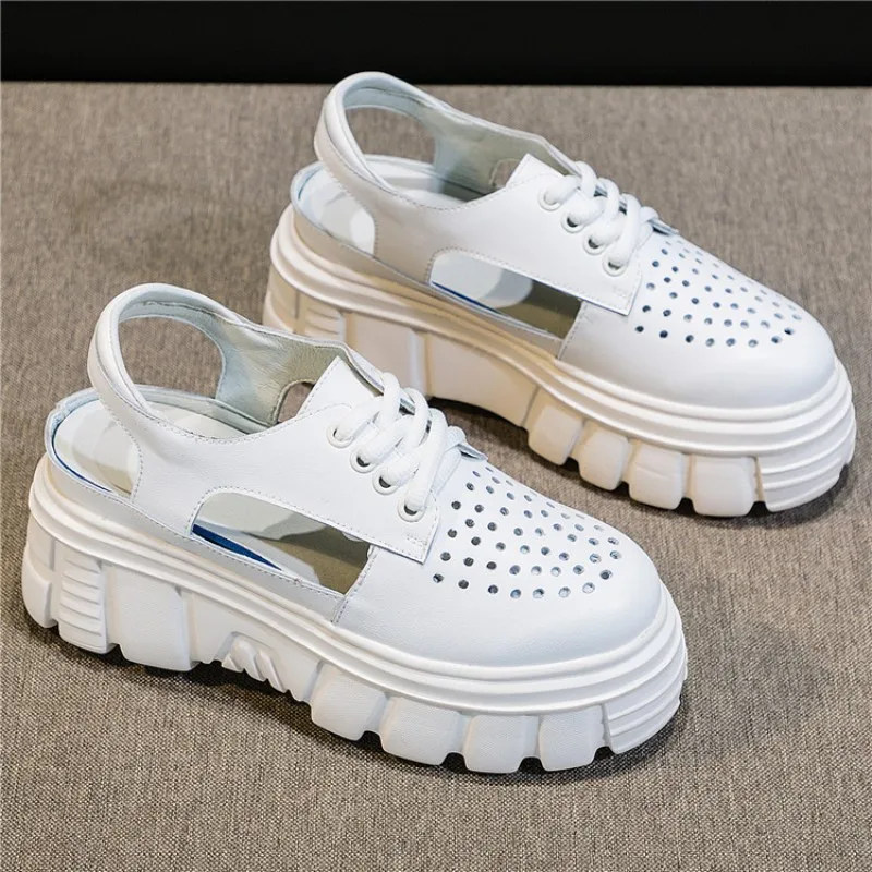 Letné Ženy Duté Von Hrubé Platformu Sandále Biela Kliny, Topánky Šnurovacie Dámske Ležérne Kožené Sandále Ulici Zapatos De Mujer 2