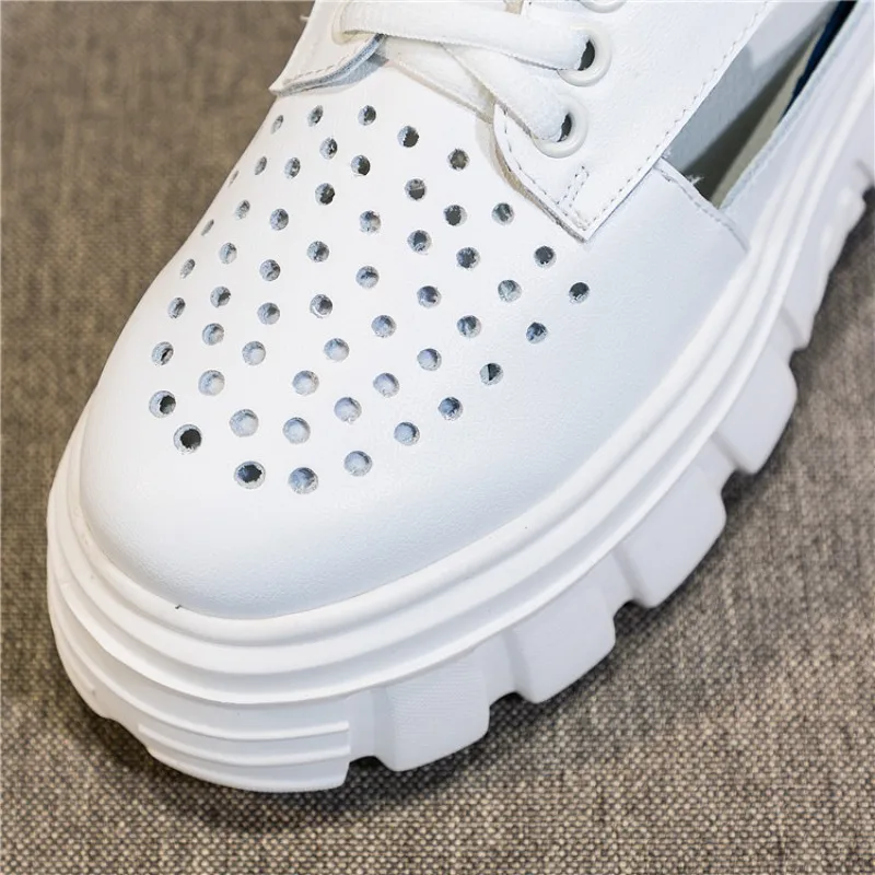 Letné Ženy Duté Von Hrubé Platformu Sandále Biela Kliny, Topánky Šnurovacie Dámske Ležérne Kožené Sandále Ulici Zapatos De Mujer 3