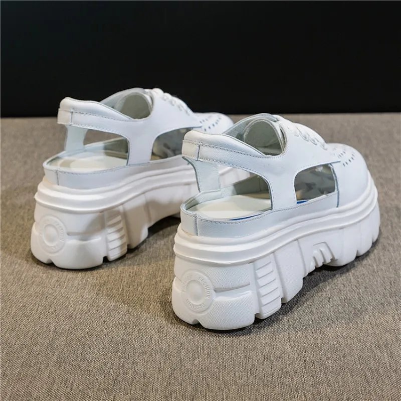 Letné Ženy Duté Von Hrubé Platformu Sandále Biela Kliny, Topánky Šnurovacie Dámske Ležérne Kožené Sandále Ulici Zapatos De Mujer 5