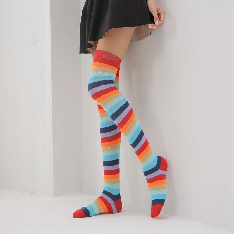 Nová Dúha Nad Kolená, Pančuchy Červené Farebné Ponožky Rainbow Pruhy Dlhé Trubice Nad Kolená Ponožky Rozšírené 0