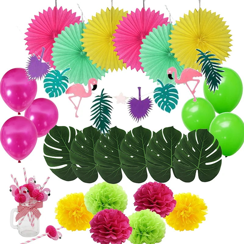 Havajská Párty Dekorácie Luau Narodeninovej Party Dodávky ALOHA Banner Tropické Listy Balóny Slamky na Pitie pre Letné Strana 0