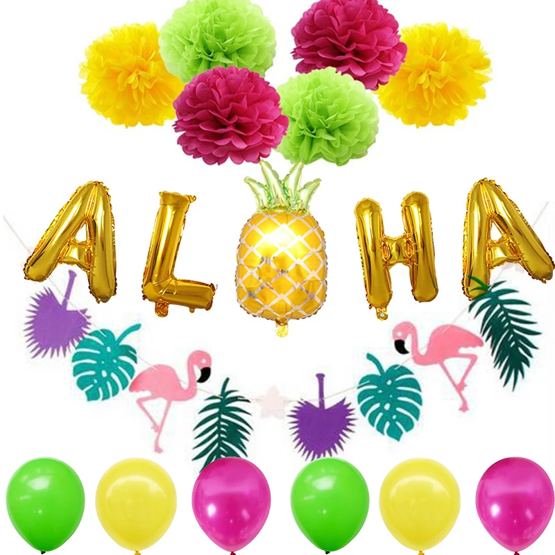 Havajská Párty Dekorácie Luau Narodeninovej Party Dodávky ALOHA Banner Tropické Listy Balóny Slamky na Pitie pre Letné Strana 4