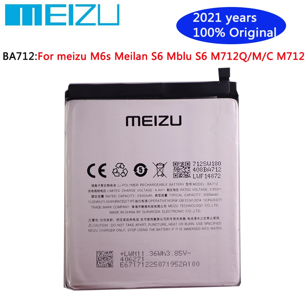Nové Meizu Originál Batéria 3000mAh BA712 Pre MEIZU M6s Meilan S6 Mblu S6 M712Q/M/C M712H Mobilného Telefónu, Batérie 0