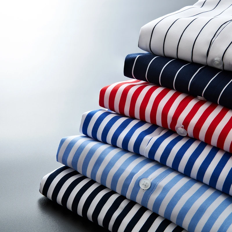 Camisas de vestir de rayas verticales con contraste para hombres, camisa básica neformálne elegante de manga larga de algodón ako vytvorit svoj vlastný 2