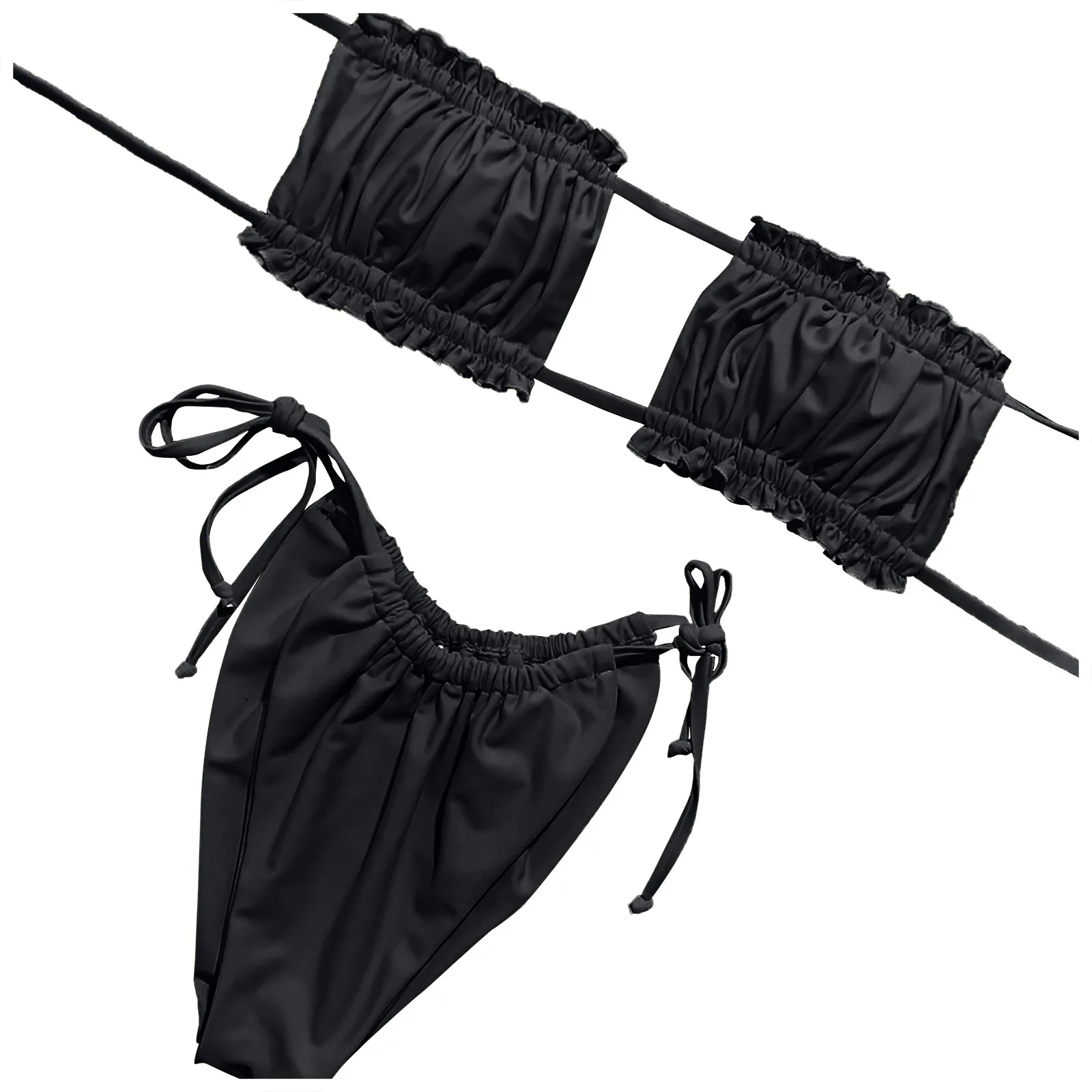 2021 Letné dámske Sexy Skladaný Micro Solídny Kus Dvoch Bikini Set Brazílskej Pláži Vyhovovali Plavky, bikiny mujer plavky 3