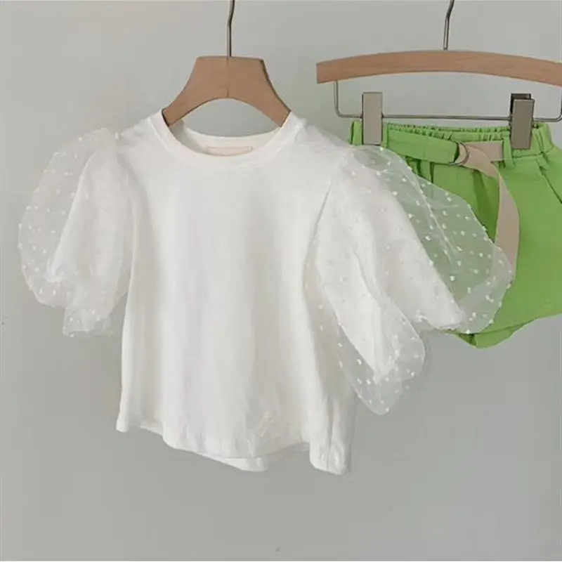 2020 Dieťa Dievča Módne Oblečenie biela Bavlna lístkového sleeve T-shirt Oblečenie Detí Strany Narodeniny Nosenie 2