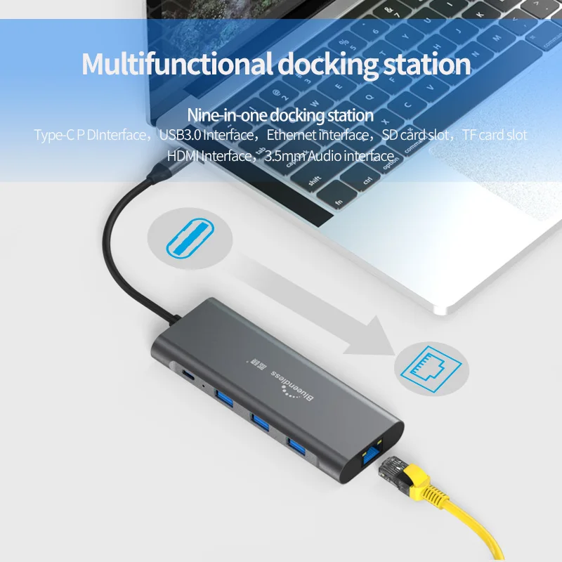 USB C Hub Typ C 3.1 9 V 1 Hub Adaptér Dokovacej Stanice S 4K HDMI/Ethernet/SD&TF Card Reader/Audio Pre Mac a Typ C Notebooky 1