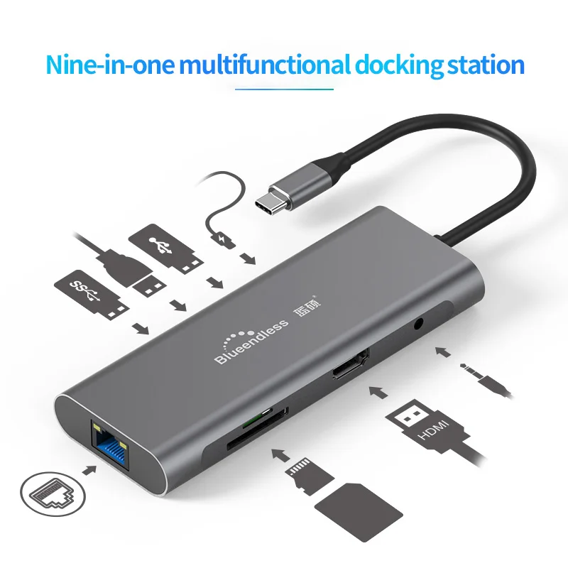 USB C Hub Typ C 3.1 9 V 1 Hub Adaptér Dokovacej Stanice S 4K HDMI/Ethernet/SD&TF Card Reader/Audio Pre Mac a Typ C Notebooky 5