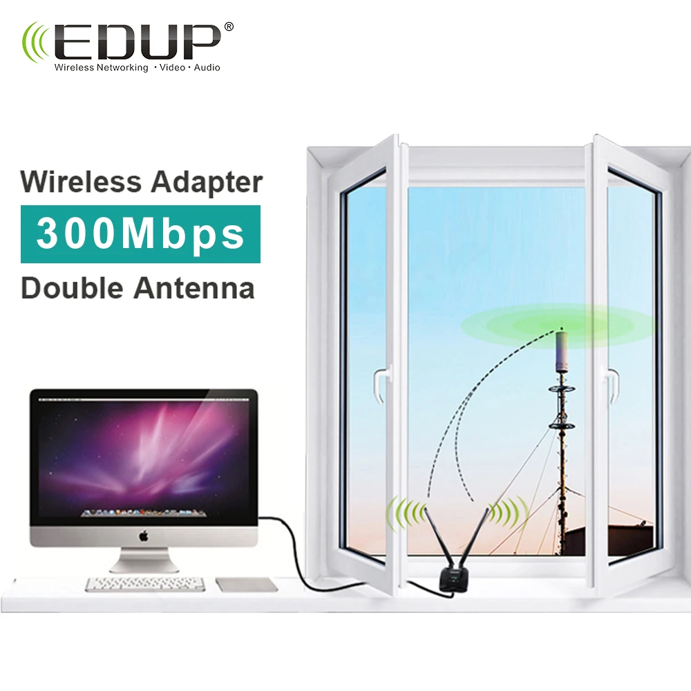 EDUP USB Adaptéra WiFi 300Mbps S Dual Odnímateľné Antény 6dBi Bezdrôtovej Sieťovej Karty Pre PC Desktop, Notebook, Príslušenstvo Windows 5