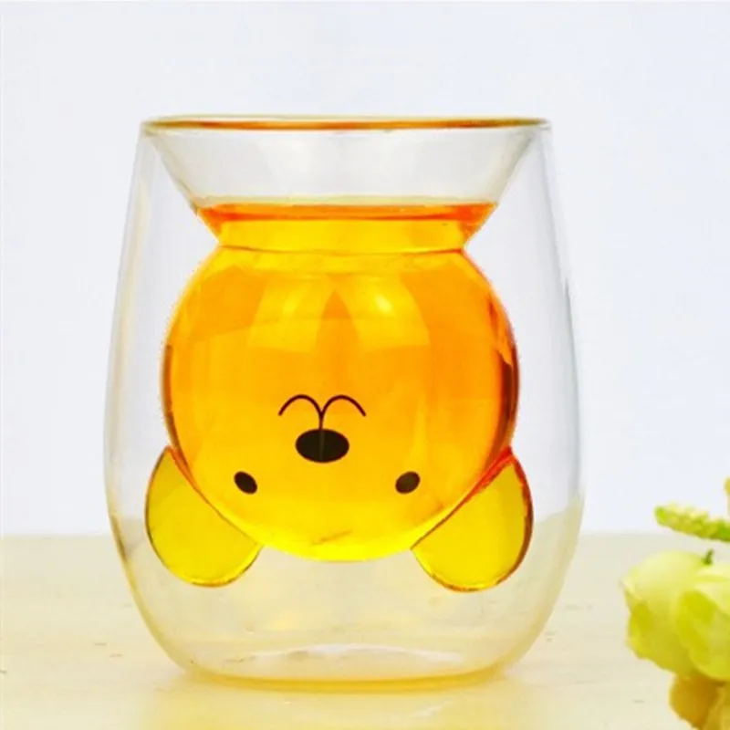 Kreatívne cartoon dvojité vysokej borosilikátového skla zvieratá medveď roztomilý plutus mačka sklo sklo sklo káva hrnček skla pohár 1