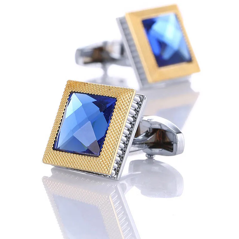 Nové pánske manžetové gombíky Námestie Dvojité Farba Modrá Kamienkami Crystal manžetové Mužov francúzske Tričko Manžety Rukávov Tlačidlá Šperky, Darčeky 3