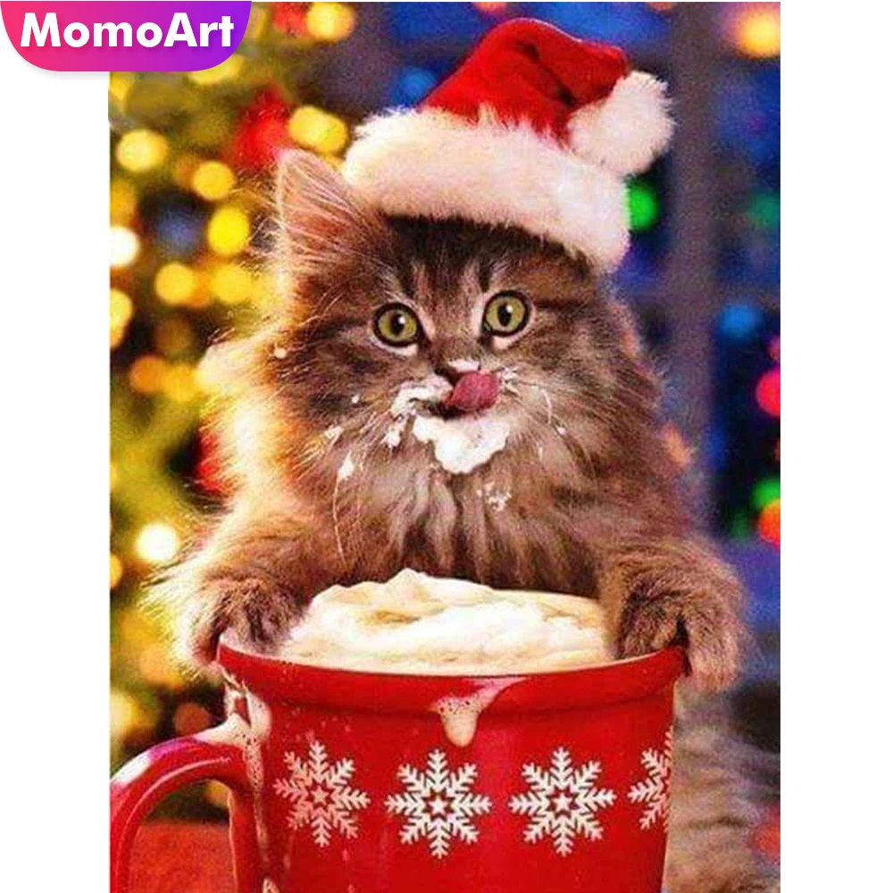 MomoArt 5D DIY Diamond Výšivky Mačka Drahokamu Obrázok Diamond Maľovanie Vianočných Zvierat Cross Stitch Mozaiky Domova Darček 5