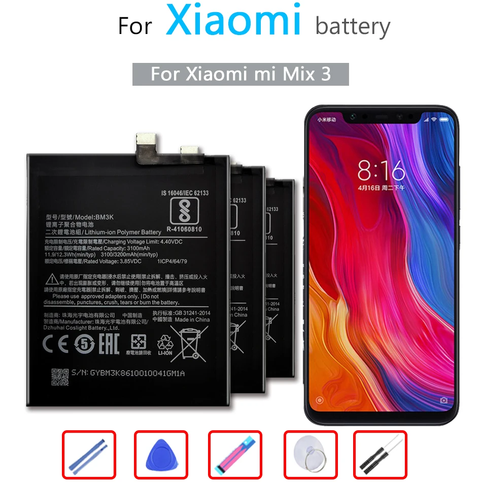 3200mAh pre xiao mi BM3K Mobilný Telefón Batéria Pre Xiao Mi Mix 3 Mix3 Bateria + Zadarmo nástroj 5