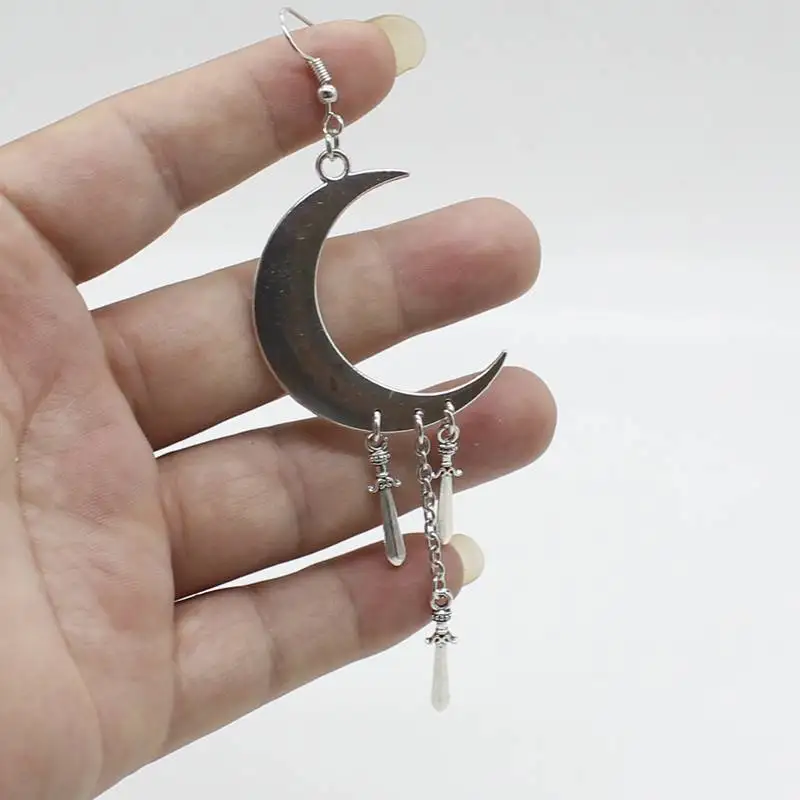 Half Moon Náušnice Tajomné Gotický Šperky Mesiac Pohanské Dýku Umelé Quartz Stone Crystal Čarodejnice Bohyne Módne Žena Jewe 3
