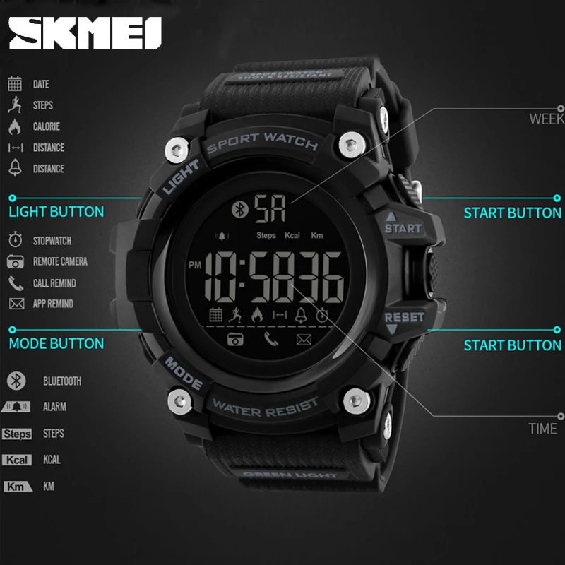 SKMEI Bluetooth Smart Hodinky Značky Krokomer Kalórií Digitálne Športové Hodiny Vojenské Nepremokavé Mužov Náramkové hodinky relogio inteligente 2