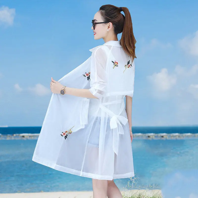 2020 Lete Nové Ochranu pred Slnkom Oblečenie dámske Sako Dlho kórejský Voľné Vyšívané Windbreaker Tričko Žena Tenkú vrstvu K558 3