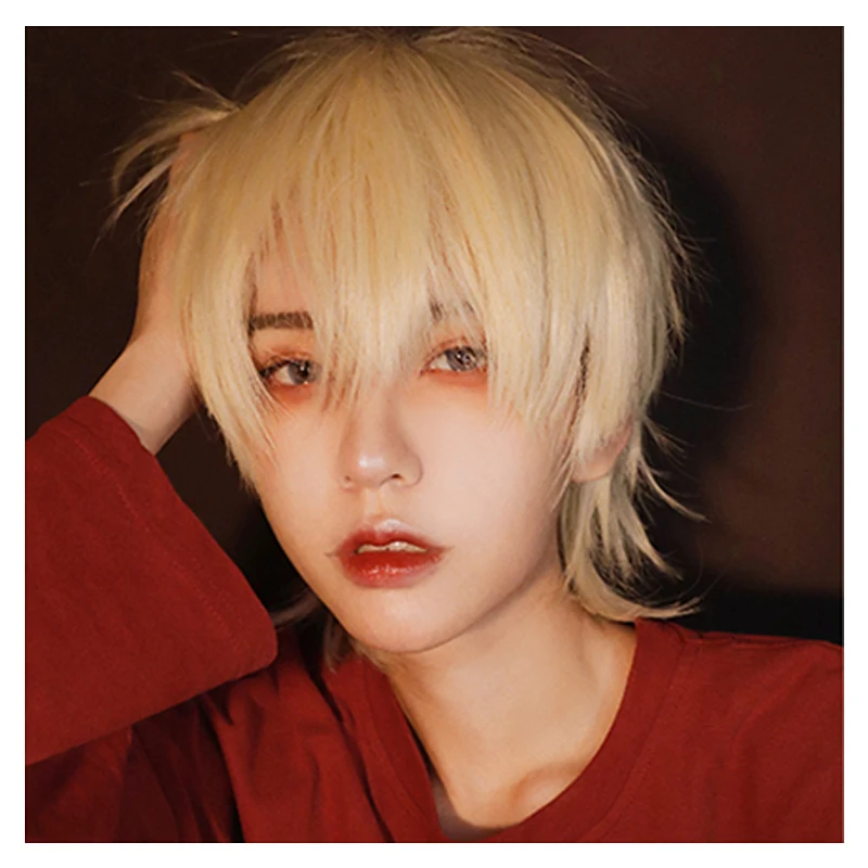 XUANGUANG Krátke Blond Parochne Syntetické Vlasy, Parochne Cosplay Lolita Anime Parochňu Kukurica Vlna Vody Zvlnené Zvlnené parochňu Fleeciness Realistický 0