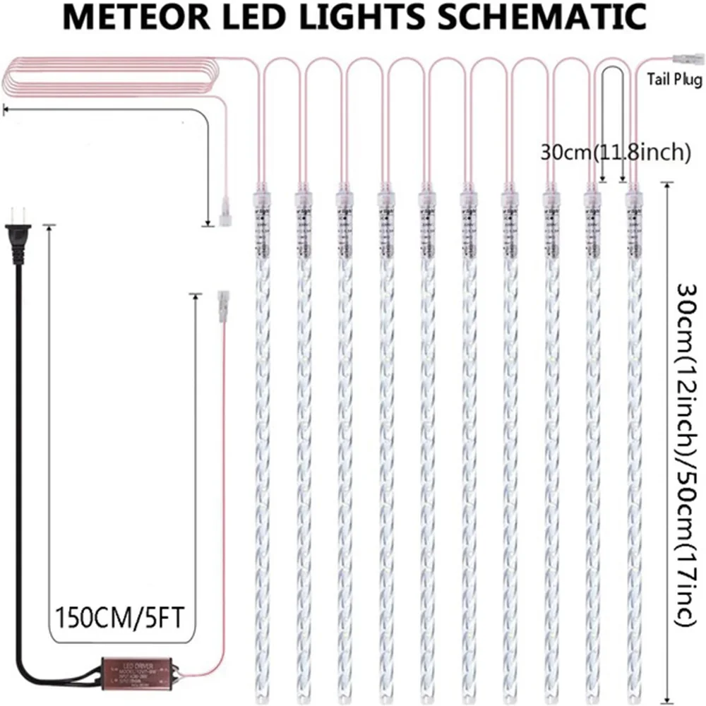 50 Vianočné Svetlá, ktoré patria String Svetlá LED meteorický dážď Dážď Svetlá Farebné Jasnejšie Vianoce Meteor Dekorácie 0