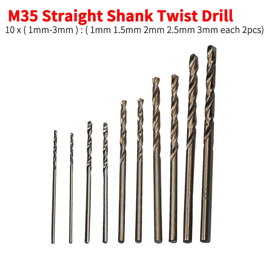 HSS M35 Co vrtáka Twist Drill Bit Nastavený 10pcs X 1 mm 1,5 mm 2 mm 2,5 mm 3 mm pre Nerez/Common/Hliník Rovno Ramienka 3