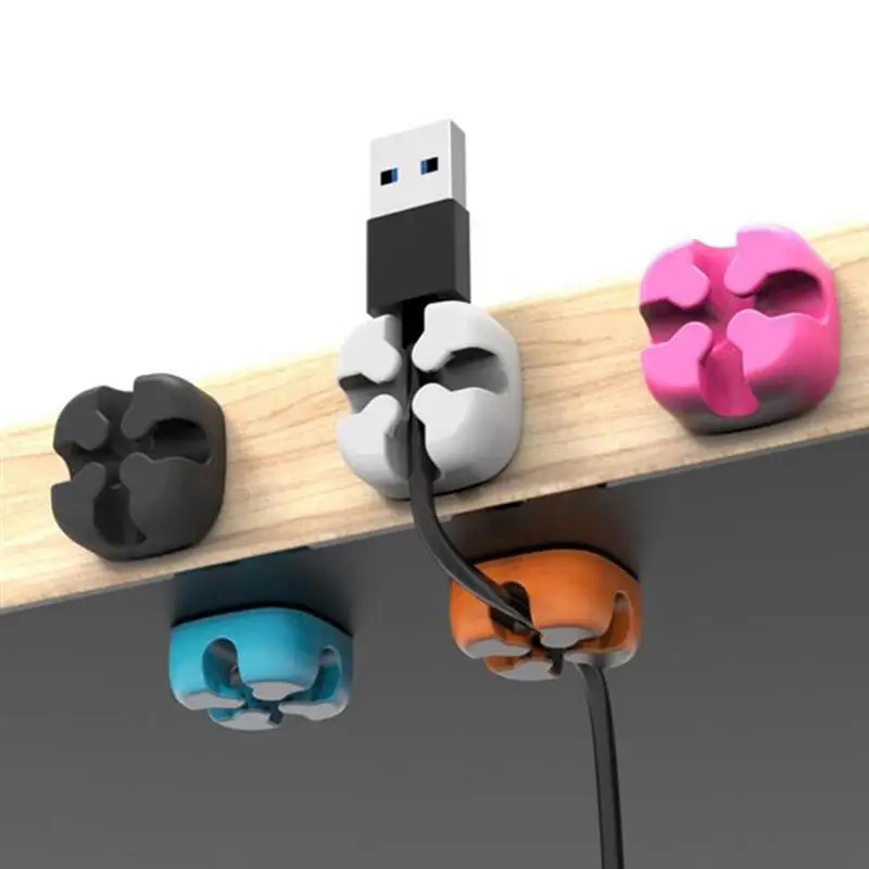 10 Ks Silikónové USB Kábel Organizátor Kábel Winder Ploche Upratané Riadenia Klipy Kábel Držiak na Myši, Slúchadlá Drôt Organizátor 5
