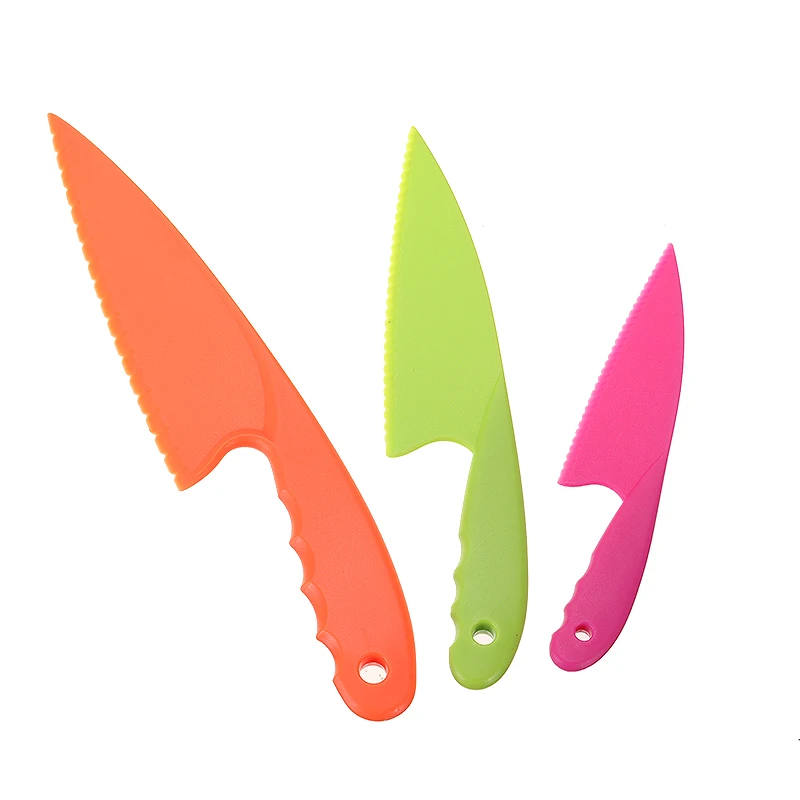 3ks Deti Plastové Ovocie Noža Nastavte Bezpečnosť Rezania Chlieb Šalát Tortu Nože Deti Zeleniny Frézovanie Nože Sawtooth Fréza 1