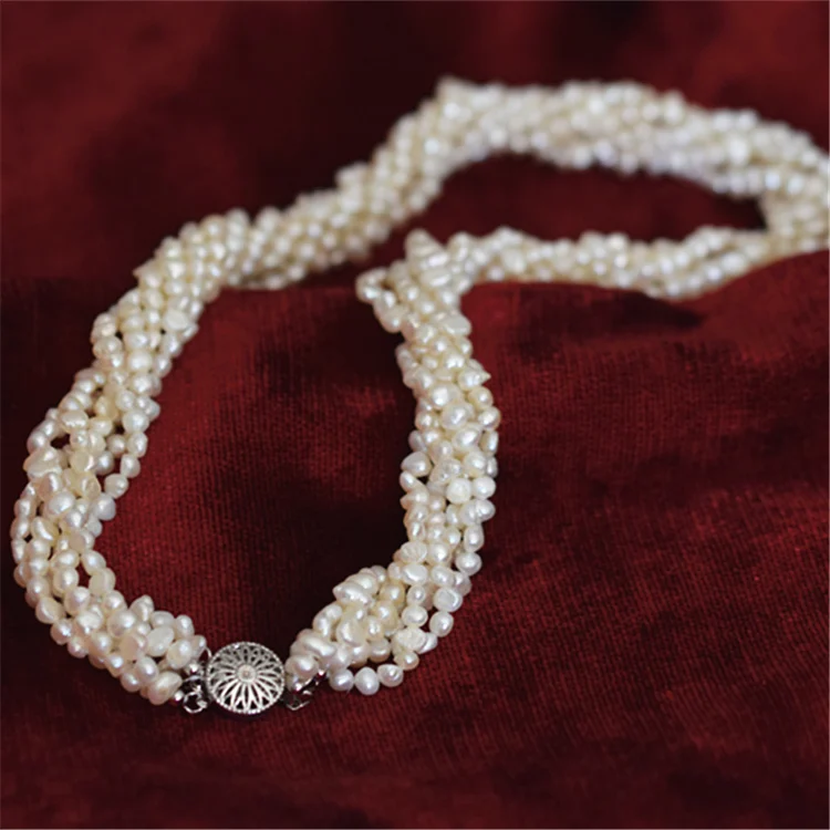 7rows sladkovodné perlou biela barokový 4-5mm náhrdelník 18-palcové FPPJ veľkoobchod korálky prírody 1