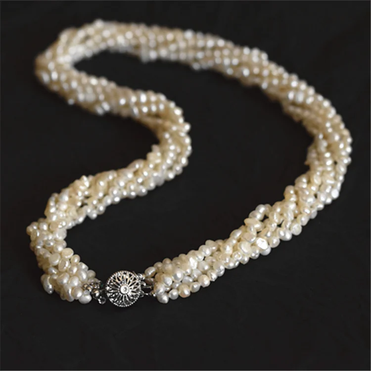 7rows sladkovodné perlou biela barokový 4-5mm náhrdelník 18-palcové FPPJ veľkoobchod korálky prírody 2