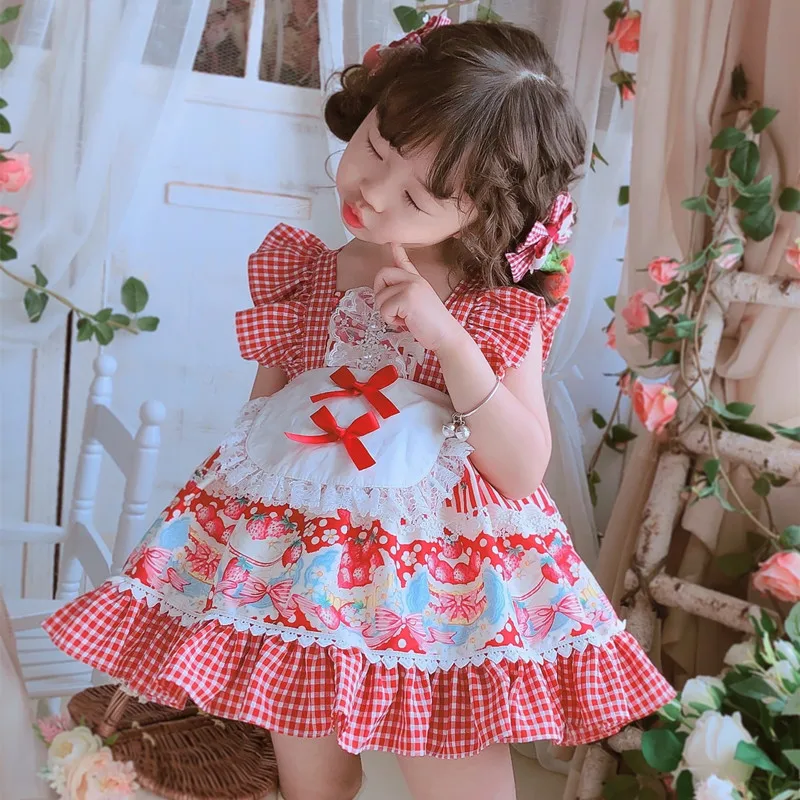 Deti španielsky Boutique Šaty pre Dievčatká Turecko, Vintage Štýl Strawberry Girl Šaty Dieťa Narodeniny Lolita plesové Šaty 1