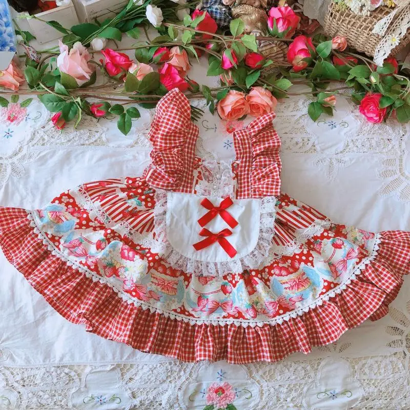 Deti španielsky Boutique Šaty pre Dievčatká Turecko, Vintage Štýl Strawberry Girl Šaty Dieťa Narodeniny Lolita plesové Šaty 2
