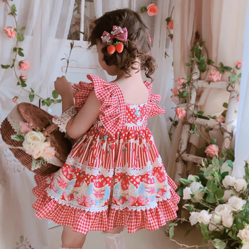 Deti španielsky Boutique Šaty pre Dievčatká Turecko, Vintage Štýl Strawberry Girl Šaty Dieťa Narodeniny Lolita plesové Šaty 3